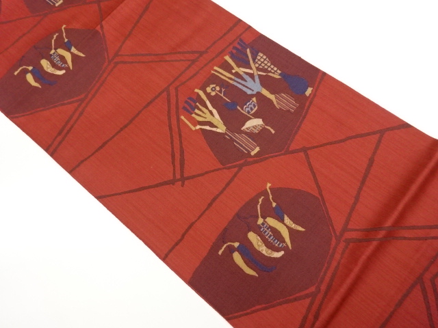 JAPANESE KIMONO / CHILI / VEGETABLE / FLOWER LEAF PATTERN WEAVING HIRA